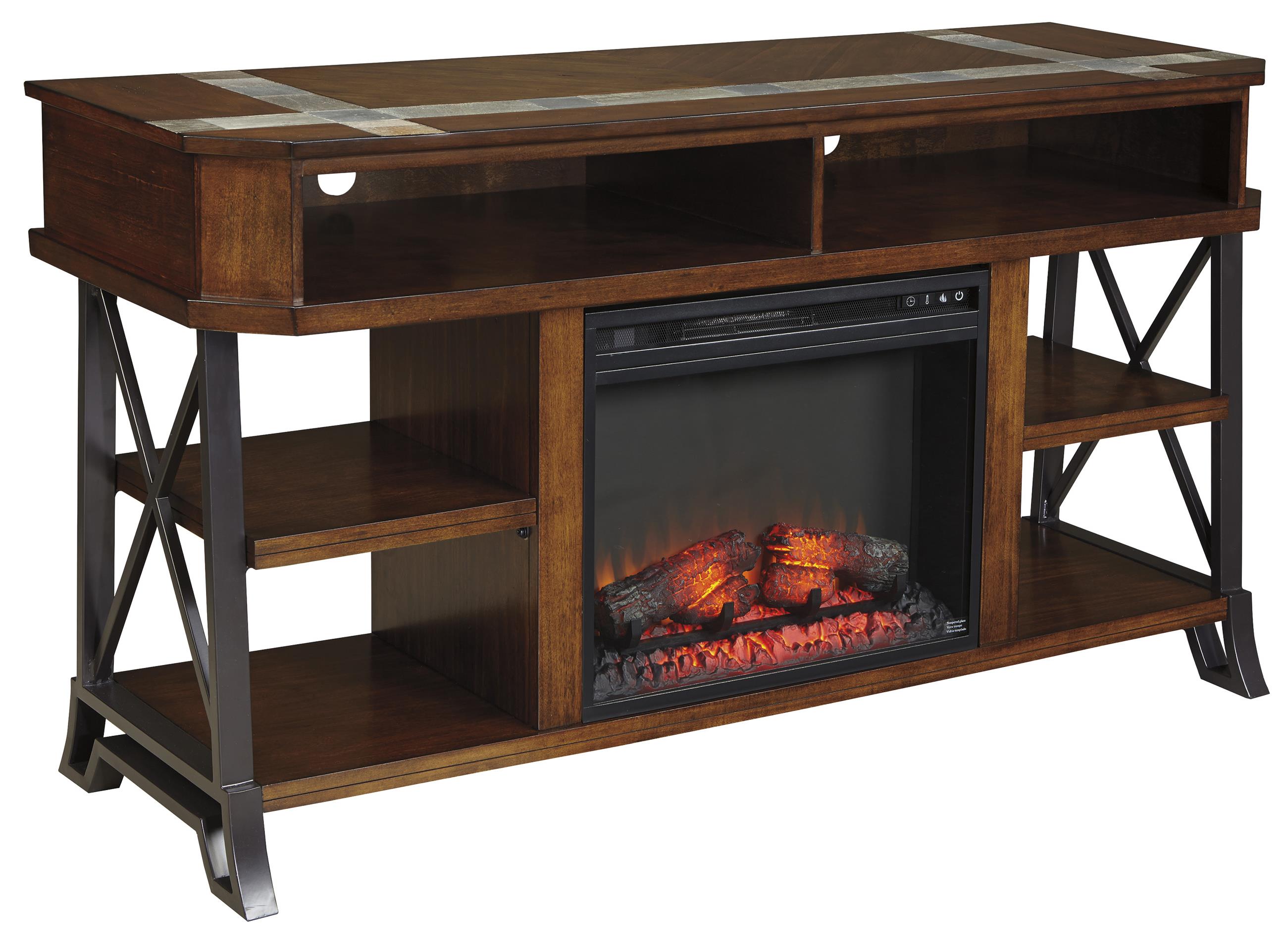 StyleLine STEEL Large TV Stand with Metal Sides and Tile Inserts with